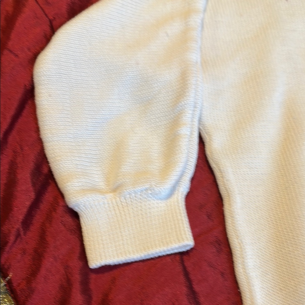 WHBM Elegant WHITE Sweater 3/4 Sleeves Beautiful Knit Design Band Bottom Sz M - Picture 4 of 8